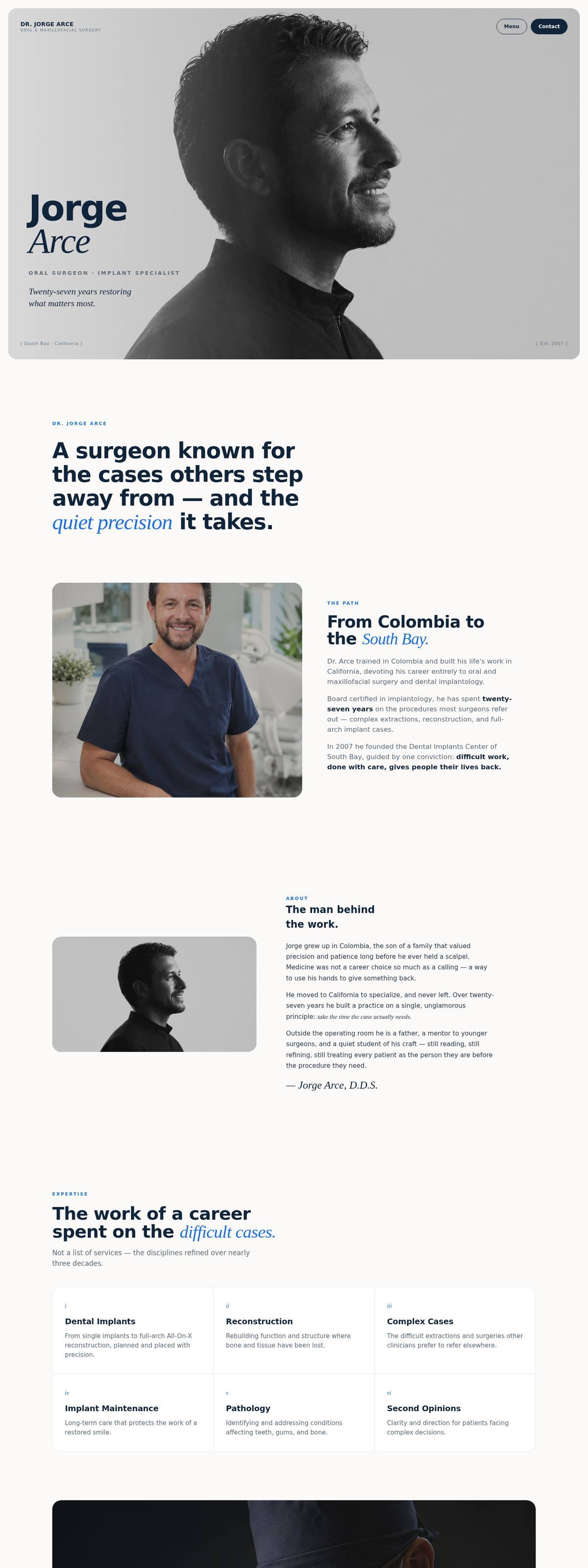 Desktop preview of an Authority Platform concept for an oral and maxillofacial surgeon